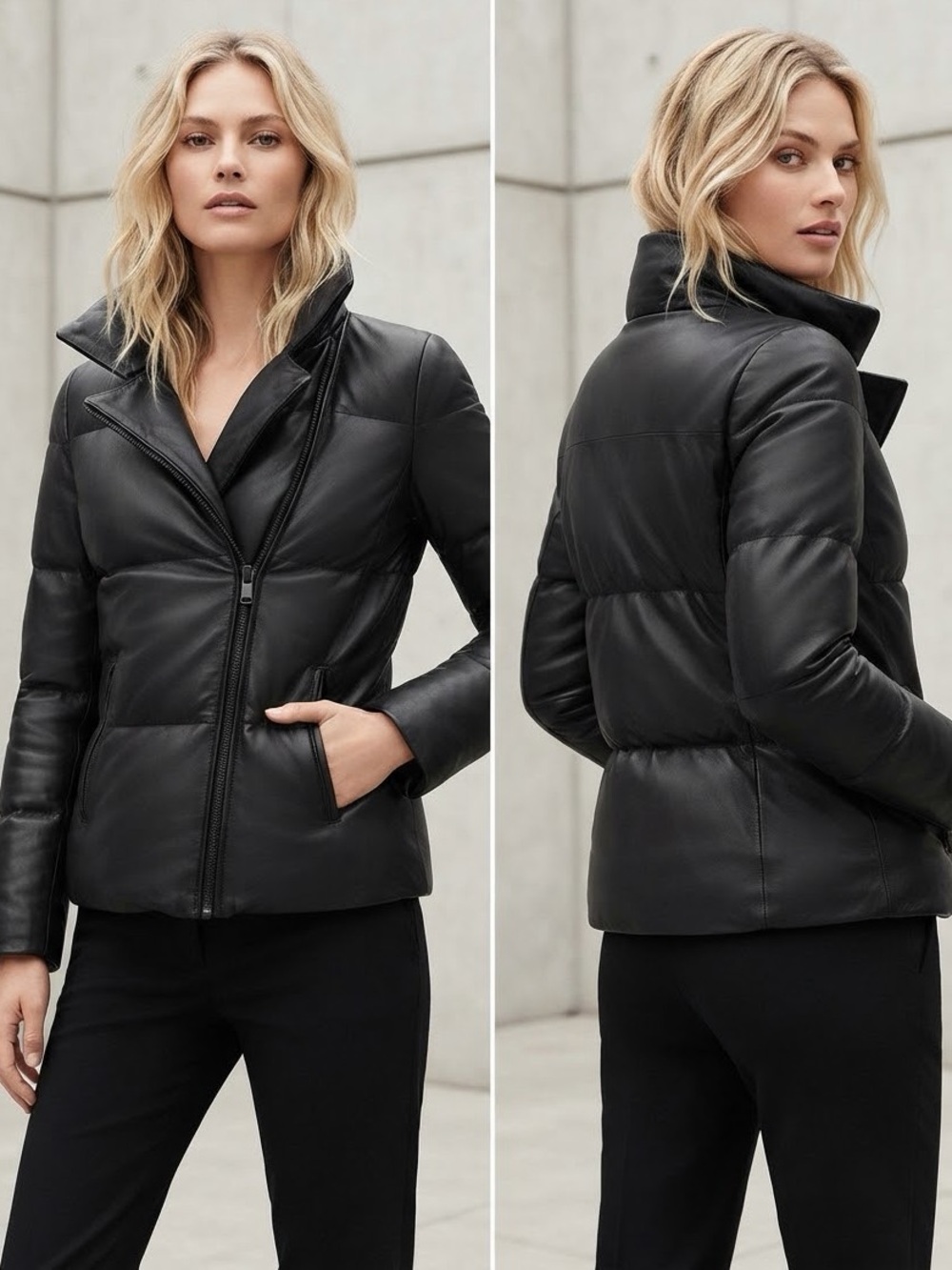 NWT‎ Bod & Christensen VICKY
Genuine Leather Quilted Puffer Jacket in Black
